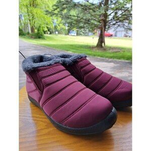 Gracosy Warm Snow Boots, Winter Warm Ankle Boots Maroon 10.5